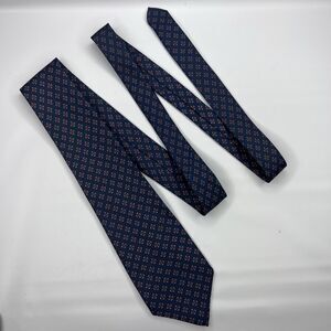 St Michael Vintage Silk Navy Maroon Geometric Floral Neck Tie